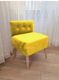 Resim Ultra Lüks Ahşap Ayak Alda Lokum Puf Sarı 