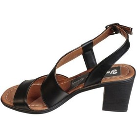 Resim Kadın Siyah Cilt 5cm Kalın Topuklu Arkası Açık Sandalet 001 