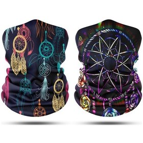 Resim Dair Düş Kapanı Desenli 2'li Set Boyunluk Bandana Outdoor Balaklava Yüz Maskesi Kafa Bandı 