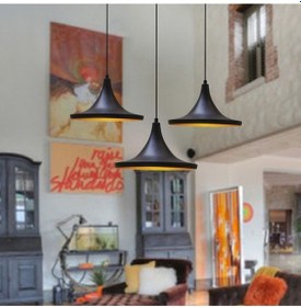 Resim Üçlü Geniş Circle Siyah Sarkıt Sarkıt Lamba Yemek Masası Oturma Odası Mutfak Hol Salon Otel Siyah 