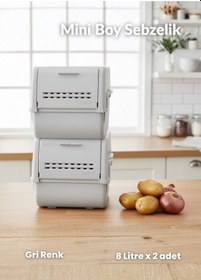 Resim 2'li Mini Boy Patates Soğan Sepeti Bpa Free Sebzelik Organizer Kutu Motek Gri 8 L Gri 