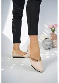 Resim Bulutmod Ba04251 Kadın Taşlı Büyük Numara Günlük Babet Ayakkabı Ten Siyah 