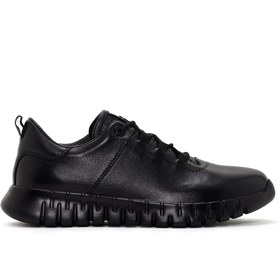 Resim Erkek Siyah Bağcıklı Deri Sneaker 