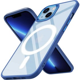 Resim Kupa Apple iPhone 13 Kılıf Darbe Emici Mıknatıslı Magsafe Şarj Renkli Kenar Şeffaf Silikon Kapak 