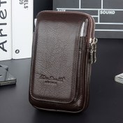 Resim 1 adet Erkekler için Üst Katman İnek Derisi Bel Çantası, Gerçek Deri Telefon Depolama Bel Çantası, Kemer Asılı Anahtar ve Kart Depolama Çantası 