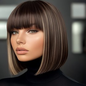 Resim 12 İnç, Yüksek Sıcaklık Tel, Kahverengi Vurgulu Bob Saç Stili, Giyim Kolay, Günlük Kullanım İçin Uygun. 