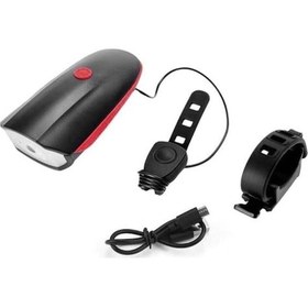 Resim Forte GT 250 Lümen Bisiklet Ön Farı 2 İn 1 Korna 140 db Xbyc 6163 Usb Şarjlı Kırmızı Siyah 