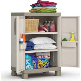 Resim Sadece Nette Modern Tasarımlı Plastik Banyo Dolabı Bej MDF Malzemeden 65 x 45 x 97 cm Boyutlarında 