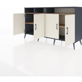 Resim Kronos Konsol 6 Raflı 4 Kapaklı 176x59x99 Antrasit-aytaşı/çam Aytası/atlas Çam - Antrasıt 
