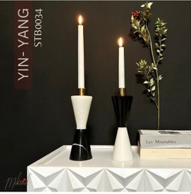 Resim Siyah & Beyaz Mermer Detaylı 2li Şamdan, Şifonyer Dekor Şıklık 