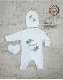 Resim yzc home size dair... İsimli Kız Bebek Tulum Şapka Eldiven Hastane Çıkışı %100 Pamuk 