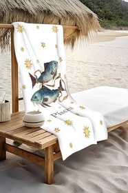 Resim Dijital Baskı Plaj Deniz Havlusu Balık Burcu Desenli Peştamal HVL0038 