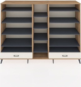 Resim Hyperion Dolap 14 Raflı 2 Çekmeceli 220x44x163 Çam-antrasit/ayta Çam-antrasit/aytaşı 