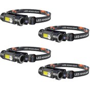 Resim Yaleker 4 Adet Ayarlanabilir Led Kafa Lambası - 180 Dönebilir, Uzun/yakın Işık, 30m Menzil Siyah 