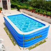 Resim Ekstra Büyük Açık Yüzme Havuzu 259.99 cm/4 Katmanlı PVC Şişirilebilir, Mavi ve Beyaz, Yeşil ve Turuncu, Yaz Partileri, Festivaller ve Aile Toplantıları için Mükemmel, Arka Bahçe Bahçesi ile Çim ve Dekor, Şişirilebilir Havuz, Festif Toplanma, Canlı Havuz Tasarımı, Kolay Kurulum Havuzu 