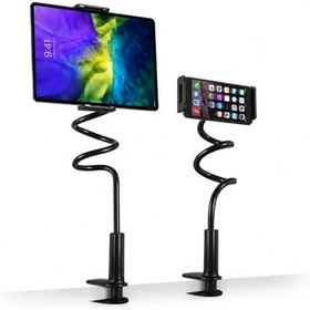 Resim Esnek Telefon ve Tablet Tutucu Teleskopik Metal Hortumlu, Esnek Gooseneck, Siyah 
