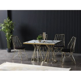 Resim Ressa Home Eliza 4 Kişilik Beyaz Mermerli Mutfak Masası Takımı-Gold Baklava 80X120 cm 