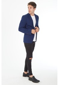 Resim Sposo 5105 Dar Kalıp Örme Kumaş Lacivert Erkek Blazer Ceket Lacivert 
