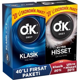 Resim Okey Ultra Hisset 20'li Prezervatif & Klasik 20'li Prezervatif Set 