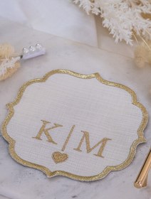 Resim Kişiye Özel Gold Nakış İşlemeli ve Harfli Keten Söz Mendili 