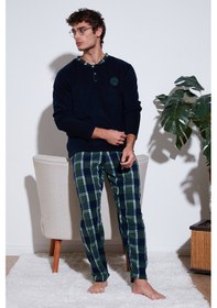 Resim Buratti Ekose Regular Fit Bisiklet Yaka Kışlık Polar Erkek Pijama Takımı 609610013W4 Lacivert 