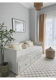 Resim Bahar Model Divan Yatak Örtüsü 150x230 Cm Krem Nakışlı Krem 