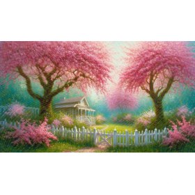 Resim Venspor Pembe Çiçeklerle Çevrili Bahar Bahçesi Arkaplan 200 x 150 cm Fon Duvar Örtüsü 