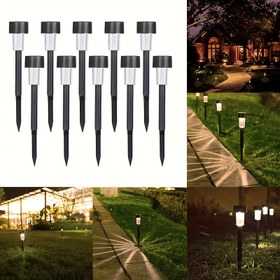 Resim 10 adet Güneşli Dış Mekan Yolu Lambaları, Plastik Güneş Enerjili LED Peyzaj Aydınlatması IP44 Su Geçirmez, Yarı Gömme Montajlı Yolu Ayırıcı Lambalar, Pergola / Çim / Bahçe için Beyaz / Sıcak Beyaz Işık, IP44 Su Geçirmez Aydınlatma | Şık LED Işık Direkleri | Dayanıklı Plastik İnşaat 