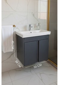 Resim Magma 50 Cm, Lavabolu Alt Banyo Dolabı, Kapaklı Banyo Alt Dolabı, Seramik Lavabo Dahil Antrasit Mdf Antrasit 