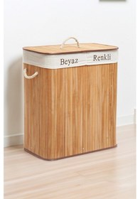 Resim Soley Foldi Bamboo Çift Hazneli Örme Çamaşır Sepeti Beyaz 