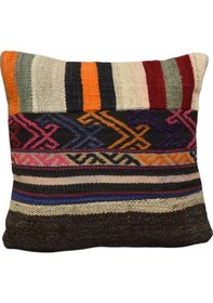 Resim Zehra Abla Halı Yeni El Dokuma Patchwork Kırkyama Dekoratif Kilim Kırlent Yastık Kılıfı 6017 