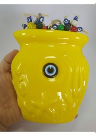 Resim Seramik Sade Sarı Vazo Nazarlık El Yapımı Nazarlık Duvar Dekoru 