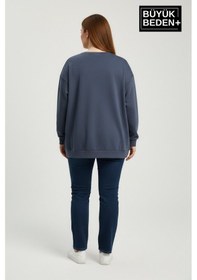 Resim Süperlife Kadın Büyük Beden New York Baskılı Bisilet Yaka İnce Sweatshirt Spr26bswk956-5 İndigo 