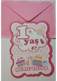 Resim Davetiye 1 Yaş Pembe Zarflı 