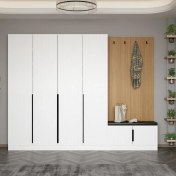 Resim Minar Kale Dekor Panel 4 Kapaklı 2b Raf Portmanto + Ayakkabılık Minderli Beyaz Mebran Çizgili Beyaz 