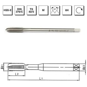 Resim Mte Makina Takım M18 Hss - E Dın 376/c Metrik Normal Vidalı Düz Kanallı Makina Kılavuzu - B00105781800 