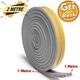 Resim Badem10 Yapışkanlı 1x2=2 Metre (GRİ) Kapı Pencere Bandı Fitili Soğuk İzolasyon Kauçuk Bantları 