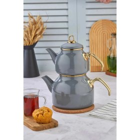 Resim UltraMint Emaye Tasarım Büyük Boy Demlik Seti, Yapışmaz Yüzey, Üst 1.4 L, Alt 2.6 L 