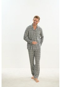 Resim Sevim Erkek Uzun Kol Gömlek Yaka Önden Düğmeli Gri Pijama Takım C1t4n5o9 001 