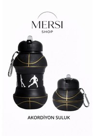 Resim Basketbol Topu Tasarımlı Katlanabilir Akordiyon Su Şişesi Spor Ve Seyahat İçin SİYAH-SARI 