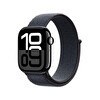 Resim Apple Watch Series 10 GPS 42mm Simsiyah Alüminyum Kasa ve Mürekkep Moru Spor Loop 