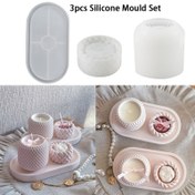 Resim 3 adet Silikon Kalıp Seti, Oval Tepsi Kalıbı, Izgara Deseni, Halatli Mum Tutucu ile, DIY Epoksi Reçine, Plaster, Kil, Silikon, Ev Dekoru için 