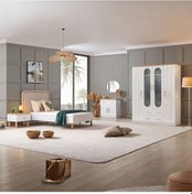 Resim Vita Bohem Genç Odası - 4 Kapaklı Dolap, Karyola, Komodin, Şifonyer Beyaz 