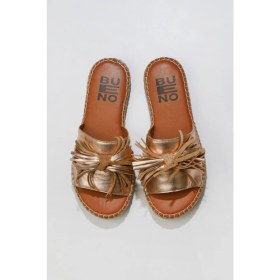 Resim Bueno Shoes Altın Parlak Deri Kadın Düz Terlik 
