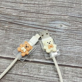 Resim 1 Adet 3D Fiyonk Ayı Kablo Koruyucu ve Düğümlenme Önleyici Klips - iPhone/Type-C/USB için Kablolama Organizatör 
