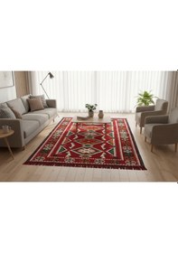 Resim Etnik Motifli Otantik Dekoratif Kilim Desenli Halı 160cmx250cm M4 Kırmızı 