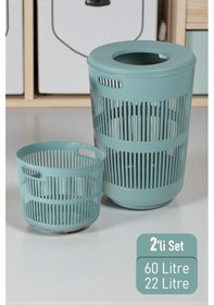 Resim İronika Solara İkili Dekoratif Kirli Çamaşır Sepeti Seti Oyuncak Sepeti 60 - 22 Litre Yeşil Yeşil 