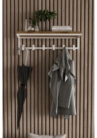 Resim Aju Portmanto Duvar Askısı 6 Kanca Geniş Askılık Elbise Palto Şemsiye Askısı Banyo Mutfak Askılığı Ceviz 