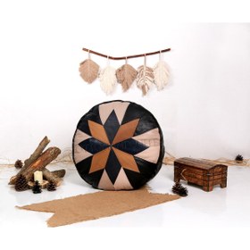 Resim Ottoman Pouffe El Yapımı Hakiki Deri Bohem Bahçe Balkon Bungalov Puf Yer Minderi 60x30cm Dolgulu Gönderilecektir. 
