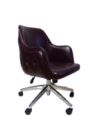 Resim Bilgisayar Sandalyesi Kapitone Desenli Bordo Renk Suni Deri 